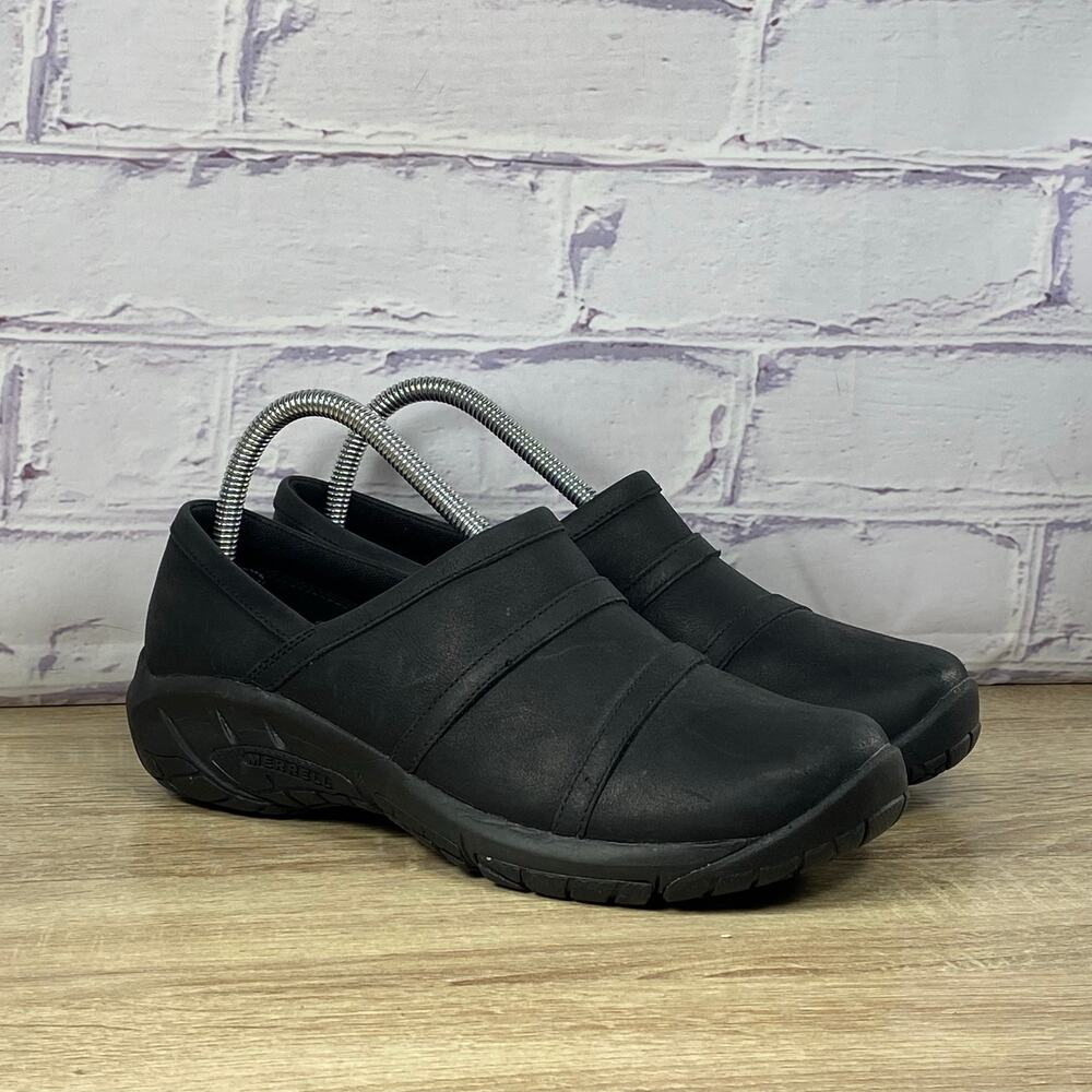 Merrell Encore Moc 4 Black Leather Clogs Women's 8.5 Comfort Slip On Shoes